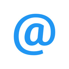 Poster - A blue at symbol on a white background representing email address and online communication symbol usage