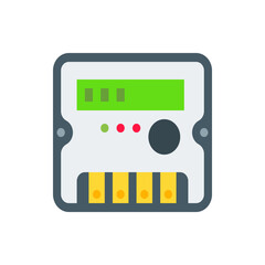 Poster - Illustration of a smart meter with a green display leds button and yellow ports on a gray background