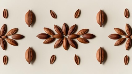 Poster - Symmetrical Brown Seeds Pattern - Brown seeds arranged in a balanced, repeating design. Symbolizes harmony, nature, growth, abundance, and order