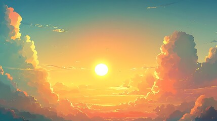 Wall Mural - Sunset Sky with Golden Cloudscape.