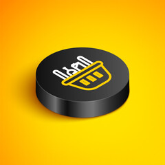 Poster - isometric line shopping basket and food icon isolated on yellow background. food store, supermarket.