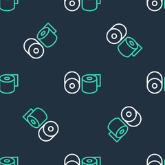 Poster - line toilet paper roll icon isolated seamless pattern on black background. vector