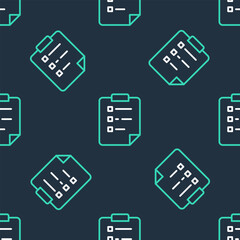 Poster - line clipboard with checklist icon isolated seamless pattern on black background. control list symbo