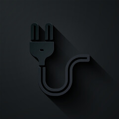 Poster - paper cut electric plug icon isolated on black background. concept of connection and disconnection o