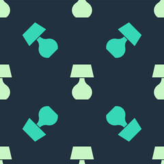 Poster - Green and beige Table lamp icon isolated seamless pattern on blue background. Desk lamp. Vector