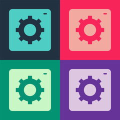 Poster - Pop art Setting icon isolated on color background. Tools, service, cog, gear, cogwheel sign. Vector