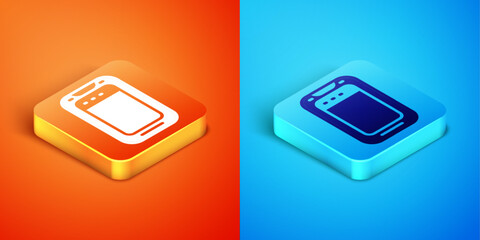 Fototapete - Isometric Smartphone, mobile phone icon isolated on orange and blue background. Vector