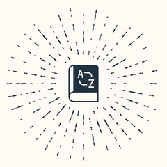 Poster - Grey Translator book icon isolated on beige background. Foreign language conversation icons in chat speech bubble. Translating concept. Abstract circle random dots. Vector