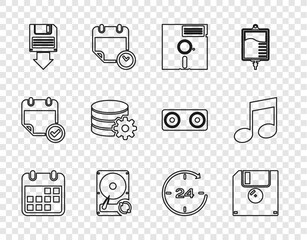 Poster - set line calendar, floppy disk, in the 5.25-inch, hard drive hdd sync refresh, backup, setting datab