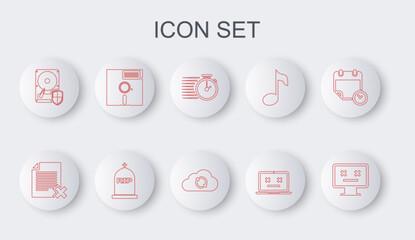 Poster - set line dead monitor, delete file document, stopwatch, laptop, hard disk drive hdd protection, flop