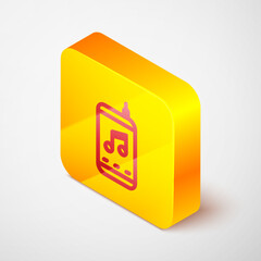 Poster - isometric line music player icon isolated on grey background. portable music device. yellow square b