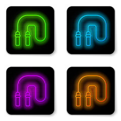 Fototapete - Glowing neon line Jump rope icon isolated on white background. Skipping rope. Sport equipment. Black square button. Vector