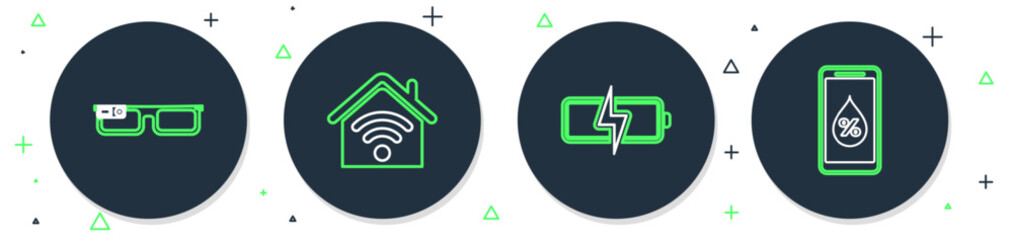 Poster - Set line Smart home with wi-fi, Battery, glasses and Humidity for smart icon. Vector