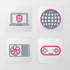 Fototapete - Set line Gamepad, Eye, Earth globe and Server with shield icon. Vector