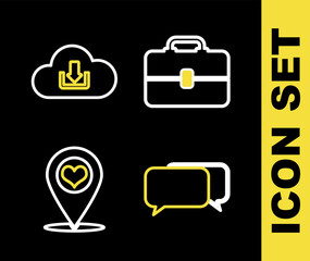 Poster - Set line Toolbox, Chat, Map pointer with heart and Cloud download icon. Vector