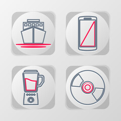 Poster - Set line CD or DVD disk, Blender, Smartphone, mobile phone and Ship icon. Vector