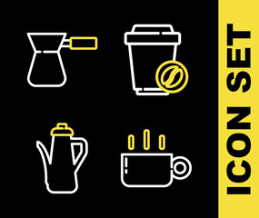 Poster - Set line Coffee cup to go, Teapot and turk icon. Vector