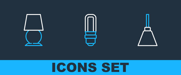 Poster - Set line Chandelier, Table lamp and LED light bulb icon. Vector