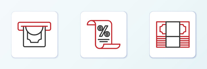 Poster - Set line Stacks paper money cash, ATM and and Finance document icon. Vector