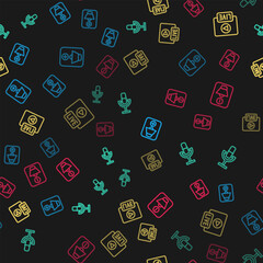 Poster - Set line Speaker volume, Microphone, Live stream and mute on seamless pattern. Vector