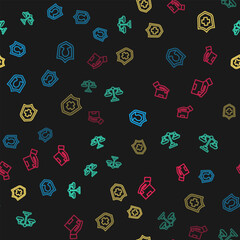 Poster - Set line Life insurance with shield, Scales of justice, Health and Delivery on seamless pattern. Vector