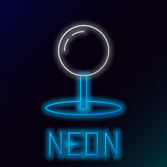 Poster - Glowing neon line Push pin icon isolated on black background. Thumbtacks sign. Colorful outline concept. Vector