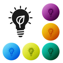 Aufkleber - Black Light bulb with leaf icon isolated on white background. Eco energy concept. Alternative energy concept. Set icons in color circle buttons. Vector