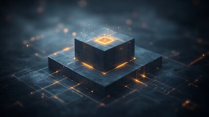 Poster - Dark futuristic cubes, glowing energy, technological concept