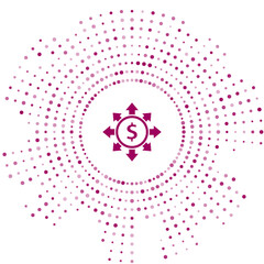 Poster - Purple Dollar, share, network icon isolated on white background. Abstract circle random dots. Vector