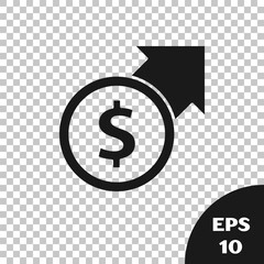 Fototapete - Black Financial growth and dollar coin icon isolated on transparent background. Increasing revenue. Vector