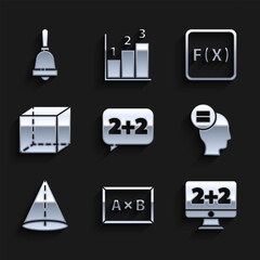 Poster - set equation solution, chalkboard, calculation, geometric figure cone, cube, function mathematical s