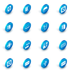 Fototapete - Set Case of computer, Server, Data, Web Hosting, Computer cooler, Processor with CPU, Laptop, and Electric plug icon. Vector
