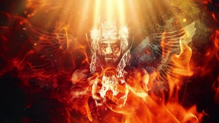 Poster - beautiful shamanic man with headdress and deer skull.