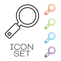 Poster - Black line Magnifying glass icon isolated on white background. Search, focus, zoom, business symbol. Set icons colorful. Vector