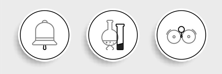 Poster - Set line Ringing alarm bell, and Test tube and flask chemical laboratory test icon. Vector