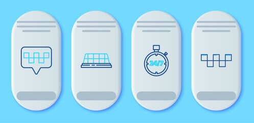 Aufkleber - Set line Taxi car roof, Stopwatch 24 hours, Map pointer with taxi and icon. Vector