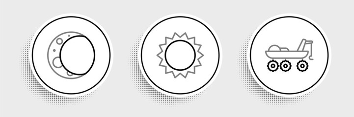 Poster - Set line Mars rover, Moon and Sun icon. Vector