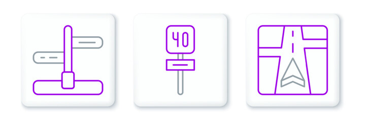 Poster - Set line Gps device with map, Road traffic sign and icon. Vector