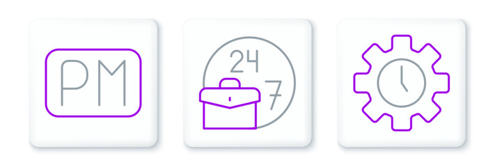 Aufkleber - Set line Time Management, Day time and Always busy icon. Vector