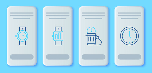 Poster - Set line Smartwatch, Waste of time, Wrist and Clock icon. Vector