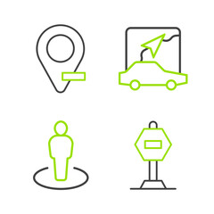 Poster - Set line Stop sign, Location with person, City map navigation and icon. Vector