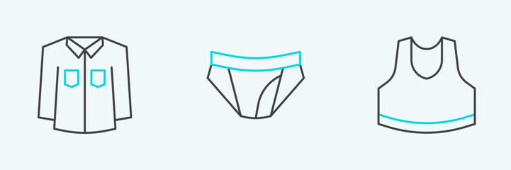 Poster - Set line Undershirt, Shirt and Men underpants icon. Vector
