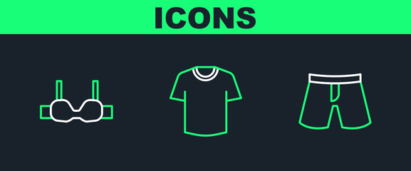 Poster - Set line Short or pants, Bra and T-shirt icon. Vector