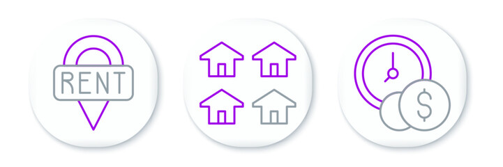 Poster - Set line Time is money, Location key and Real estate icon. Vector