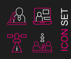 Poster - Set line Interview, Satellite, World news and Breaking icon. Vector