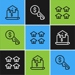 Poster - Set line Online real estate, Real and Rent key icon. Vector