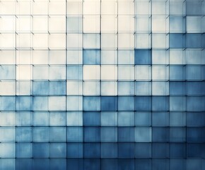 Poster - An abstract composition of blue and white glass blocks creates a mesmerizing interplay of light and shadow, revealing a modern design.