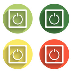Fototapete - Set Electric light switch icon isolated with long shadow background. On and Off icon. Dimmer light switch sign. Concept of energy saving. Color circle button. Vector