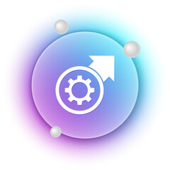 Poster - White Gear and arrows as workflow process concept icon isolated on white background. Gear reload sign. Blue and purple gradient circle background. Vector