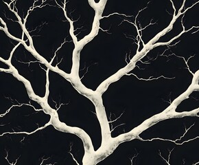 Poster - A stark, minimalist artistic image of bare tree branches against a dark, contrasting background. This image embodies the stark beauty of nature's artistry. 